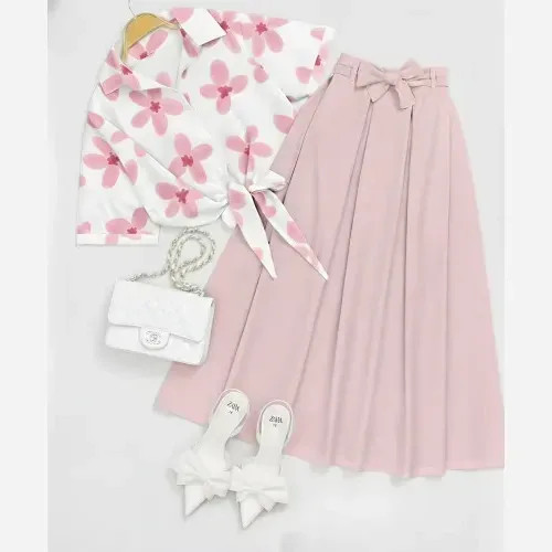 ست شومیز دامن الیزه اعلا رنگ پاستیلی سایز 38 تا 46